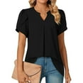 thumbnail image 1 of ITSAME Blouse for Womens, Pleated Flowy Short Sleeve V Neck Summer 2025 Casual Fashion Tops Black S, 1 of 4