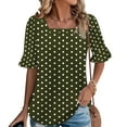 thumbnail image 1 of ITSAME Blouse for Womens, Ruffle Short Sleeve Square Neck Polka Dot Summer Casual Dressy Shirt Army Green XL, 1 of 5