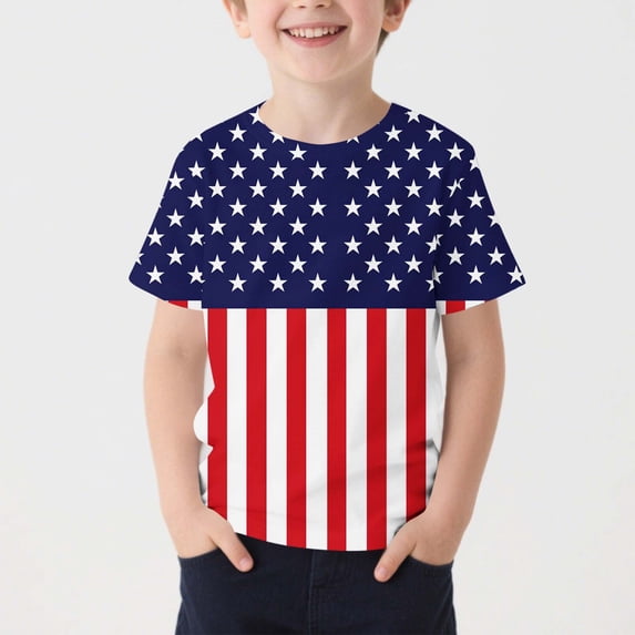 ITSAME Boys American Flag T-Shirts, 4th of July Short Sleeve Crewneck Kids Patriotic Independence Day Tee Multicolor Size 10-11T
