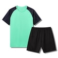thumbnail image 1 of ITSAME Boys Athletic Outfits 2-Piece Crewneck T-Shirt and Shorts Quick-Dry Kids Sport Clothes Set Green Size 5-6, 1 of 5