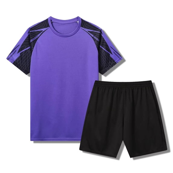 ITSAME Boys Athletic Outfits 2-Piece Crewneck T-Shirt and Shorts Quick-Dry Kids Sport Clothes Set Purple Size 9-10