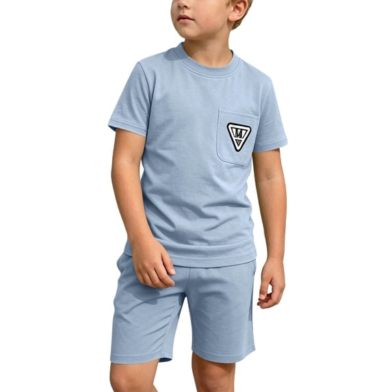 ITSAME Boys Athletic Outfits 2-Piece Quick-Dry Crewneck T-Shirts and Shorts Summer Versatile Sport Set Blue Size 6-7Y