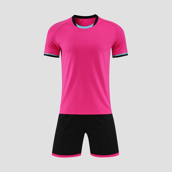 ITSAME Boys Athletic Outfits, Short Sleeve Top and Shorts Quick-Dry Football Jersey Breathable Performance Sets Hot Pink 10T