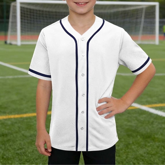 ITSAME Boys Athletic Shirts Button Down Baseball Tee Quick-Dry V-Neck Summer Outdoor Sport Tops White Size 8-9
