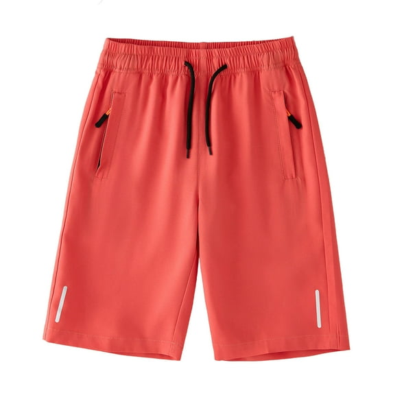 ITSAME Boys Athletic Shorts, Quick-Dry Elastic Waist with Zipper Pockets Spring Summer Casual Shorts Red 13-14T