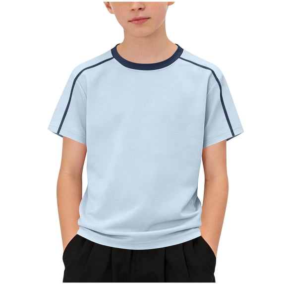 ITSAME Boys Athletic T-Shirts Crewneck Loose Fit Quick-Dry Summer Short Sleeve Sport Tee Blue Size 7-8