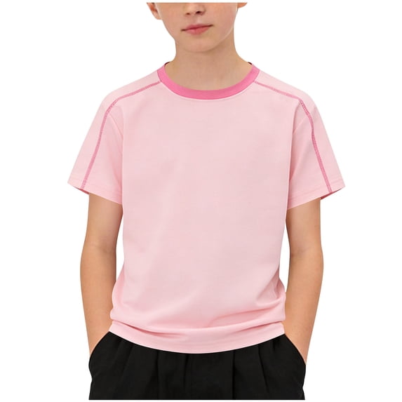 ITSAME Boys Athletic T-Shirts Crewneck Loose Fit Quick-Dry Summer Short Sleeve Sport Tee Pink Size 4-5