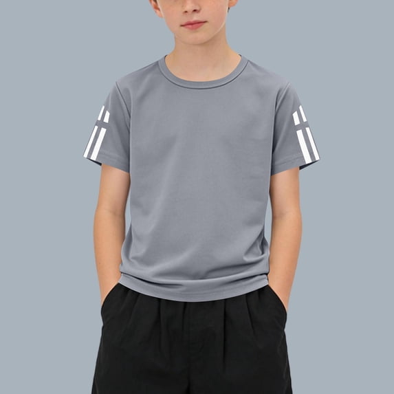 ITSAME Boys Athletic T-Shirts, Quick-Dry Loose Fit Crewneck Summer Running Performance Active Shirts Gray Size 3-4T