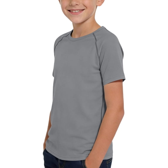 ITSAME Boys Athletic Tees Breathable Comfort Quick-Dry Crew Neck Tops Kids Basic Active Shirts Gray Size 5-6