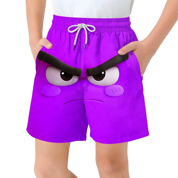 ITSAME Boys Beach Shorts, Fashion Print Elastic Waist Quick-Dry Summer Casual Swim Trunks for Kids Purple 14-15T