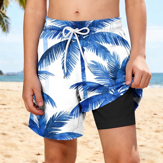 ITSAME Boys Beach Shorts, with Compression Liner Elastic Waist Quick-Dry Kids Swim Trunks with Pockets Multicolor Size 13