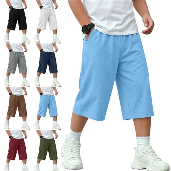 ITSAME Boys Capri Sweatpants Elastic Waist Lightweight Comfy Loose Fit Fall Active Casual Capris with Pockets Black Size 7
