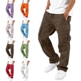thumbnail image 1 of ITSAME Boys Cargo Pants Elastic Waist Comfy Cotton Multi-Pocket Fall Loose Casual Pants Brown Size 6, 1 of 9