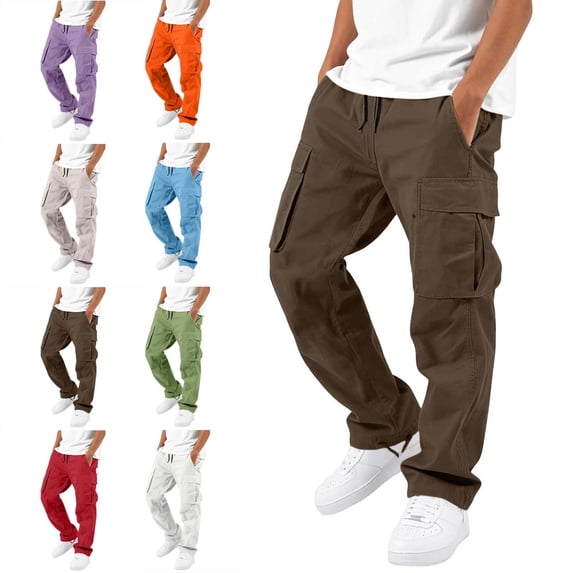 ITSAME Boys Cargo Pants Elastic Waist Comfy Cotton Multi-Pocket Fall Loose Casual Pants White Size 6