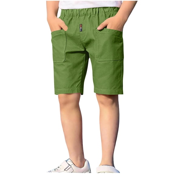 ITSAME Boys Cargo Shorts, Cotton Elastic Waist Loose Fit Kids Fashion Casual Shorts with Pockets Green Size 11-12T
