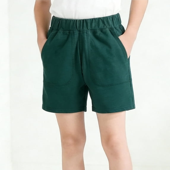 ITSAME Boys Casual Shorts, Loose Fit with Pockets Elastic Waist Summer Athletic Casual Shorts Green Size 7-8