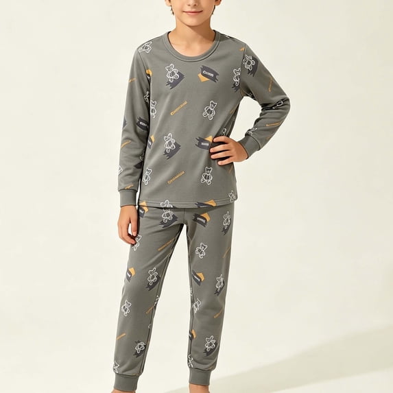 ITSAME Boys Clothes 2 Piece Outfits Cotton Long Sleeve Top and Pants Casual Comfy Loungewear Set Dark Gray Size 7