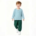 thumbnail image 1 of ITSAME Boys Cotton Outfit Set Henley Long Sleeve Shirt & Tapered Pants 2-Piece Kids Casual Active Set Army Green Size 3T, 1 of 5