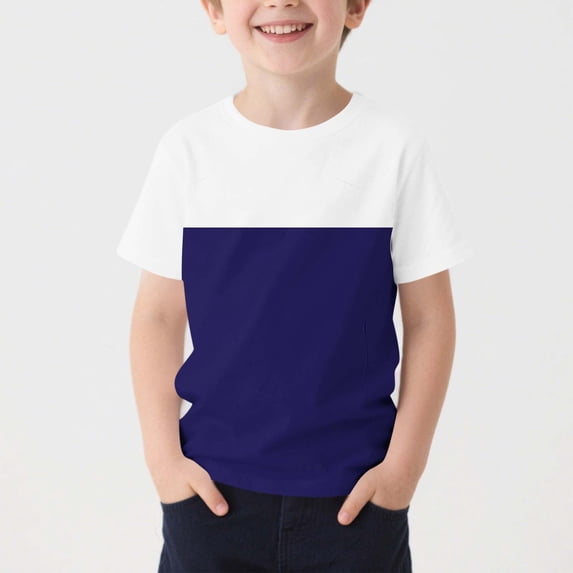 ITSAME Boys Crewneck T-Shirts Color Block Loose Fit Short Sleeve Summer Casual Active Tees Blue Size 7-8