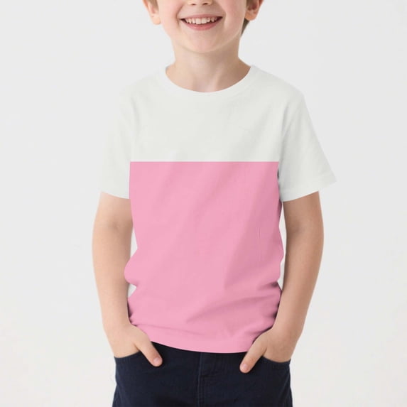 ITSAME Boys Crewneck T-Shirts Color Block Loose Fit Short Sleeve Summer Casual Active Tees Pink Size 7-8