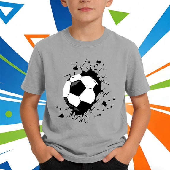 ITSAME Boys Crewneck T-Shirts Footballl Print Short Sleeve Tops Summer Loose Casual Graphic Tees Gray Size 2-3