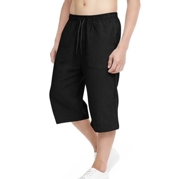 ITSAME Boys Cropped Pants, with Pockets Athletic Fit Elastic Waist Summer Kids Fashion Casual Pants Black 6-7T