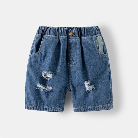 ITSAME Boys Denim Shorts, Hole Broken with Pocket Elastic Waist Summer Casual Outerwear Jean Shorts Blue 5T