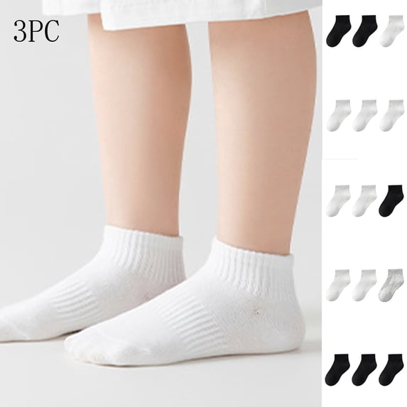 ITSAME Boys Girls Ankle Socks 3-Pack(3-12T), Stretchy Lightweight Cotton Comfortable Durability Short Socks Black 3T