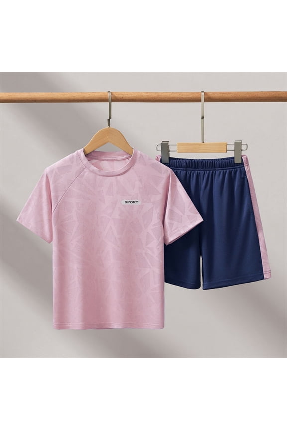 Boys Girls Athletic Outfit 2-Piece, Quick-Dry Short Sleeve Shirt and Shorts Kids Performance Sport Clothes Pink 10-11T