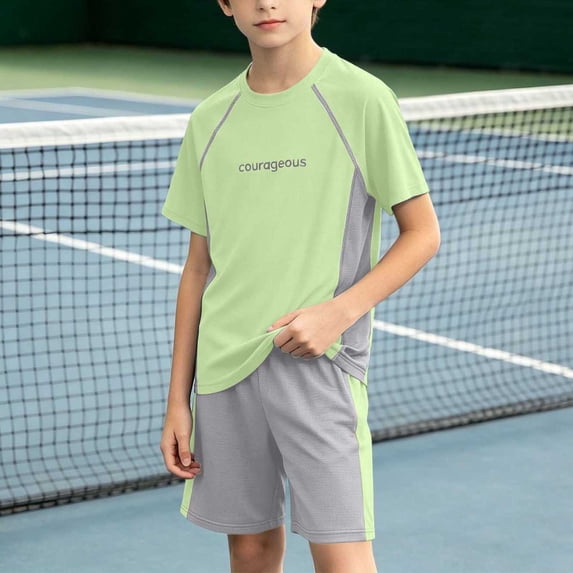 ITSAME Boys Girls Athletic Outfits 2-Piece Short Sleeve Top and Shorts Set Kids Quick-Dry Sportswear Green Size 12