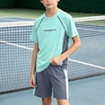 thumbnail image 1 of ITSAME Boys Girls Athletic Outfits 2-Piece Short Sleeve Top and Shorts Set Kids Quick-Dry Sportswear Mint Green Size 5T, 1 of 7