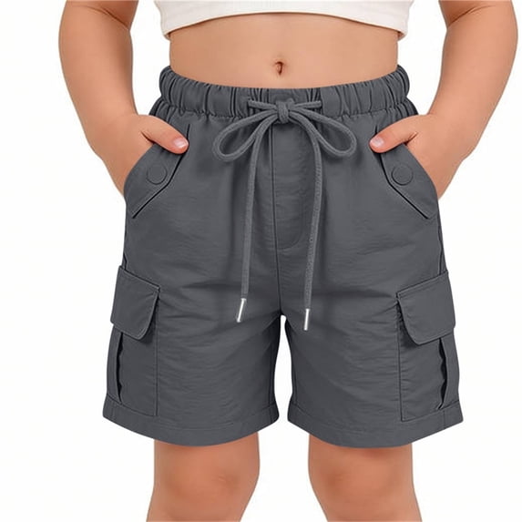 ITSAME Boys Girls Cargo Shorts School Uniform Elastic Waist Multi-Pocket Summer Loose Casual Shorts Dark Gray Size 9-10