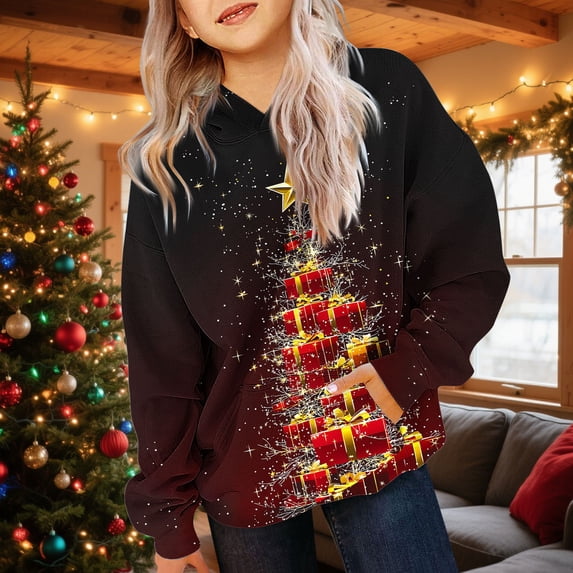 ITSAME Boys Girls Christmas Hoodie, Long Sleeve with Pocket Casual Fashion Fall Winter Pullover Hooded Sweatshirt Red 3T