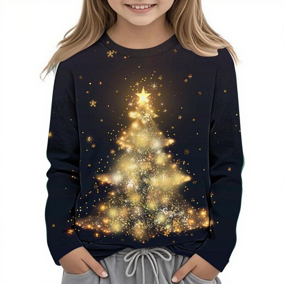 ITSAME Boys Girls Christmas Tops, Crew Neck Long Sleeve Funny Xmas Graphic Spring Fall Fashion Holiday Shirt Multicolor 7T