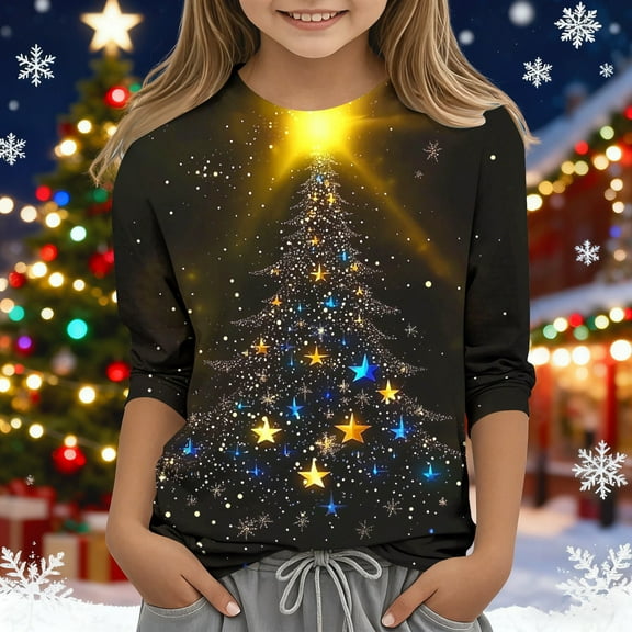 ITSAME Boys Girls Christmas Tops, Fashion Pullover 3/4 Sleeve Funny Xmas Graphic Fall Casual Holiday Shirt Multicolor 11T