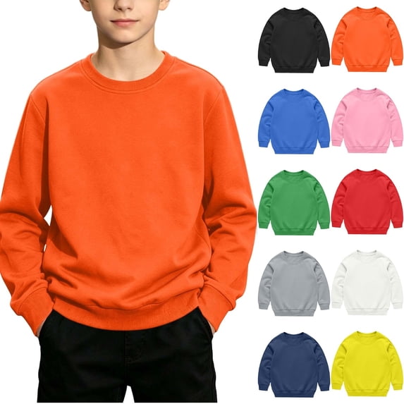 ITSAME Boys Girls Crewneck Sweatshirts Long Sleeve Solid Shirts Fall Winter Casual Base Pullover Tops Blue Size 9
