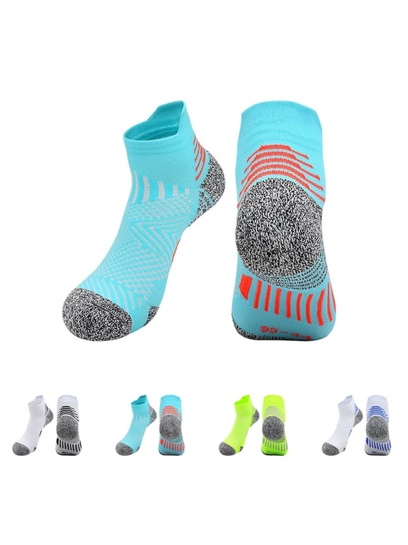 Boys Girls Cushioned Anti-Slip Running Socks Breathable Terry Sole Athletic Ankle Socks for Training Marathon Blue Size M