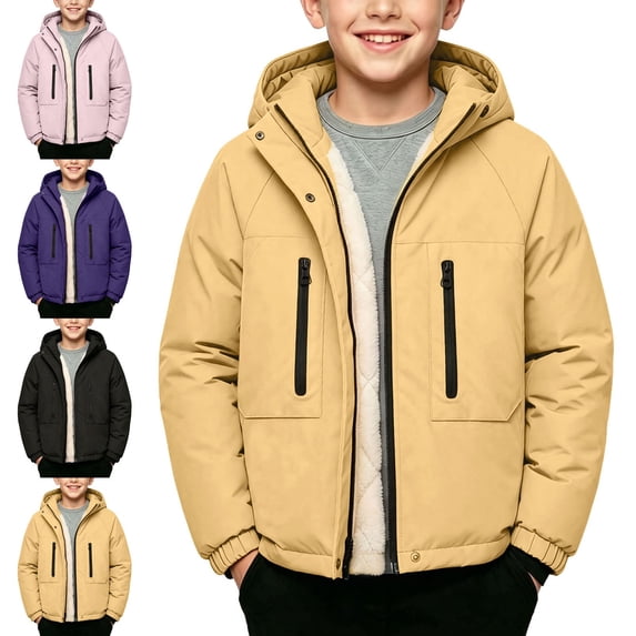 ITSAME Boys Girls Fleece Lined Waterproof Ski Jacket Winter Hooded Snow Coat with Zipper Pockets Black Size 8
