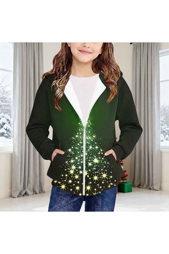 Boys Girls Hoodie Jacket, Zipper with Pockets Xmas Graphic Fall Winter Christmas Outerwear Multicolor 5T