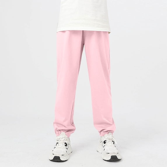 ITSAME Boys Girls Jogger Pants, Active Fit Cotton Elastic Waist Kids Casual Tapered Pants Purple 10-11T