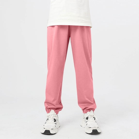 ITSAME Boys Girls Jogger Pants, Active Fit Elastic Waist Cotton Kids Casual Tapered Pants Hot Pink 8-9T