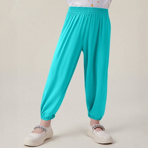 ITSAME Boys Girls Jogger Sweatpants, Elastic Waist Casual Sport Soft Cotton Tapered Pants Light Blue 9-10T