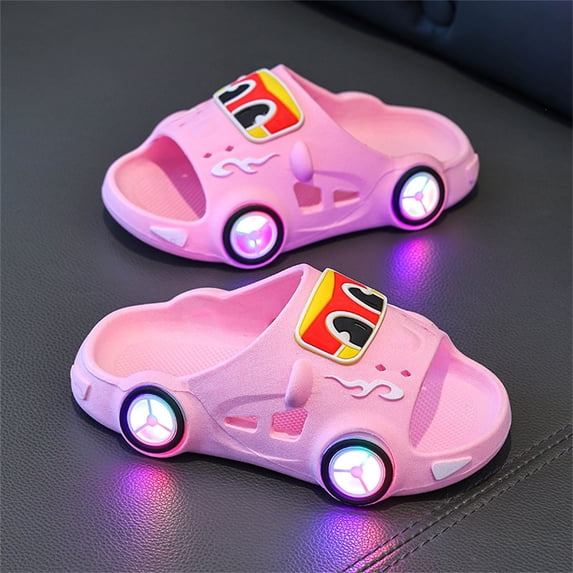 ITSAME Boys Girls LED Light Up Slippers, Comfy Anti-Slip Soft Sole Open Toe Summer Casual Fashion Slippers Pink 13.5(Little Kids)