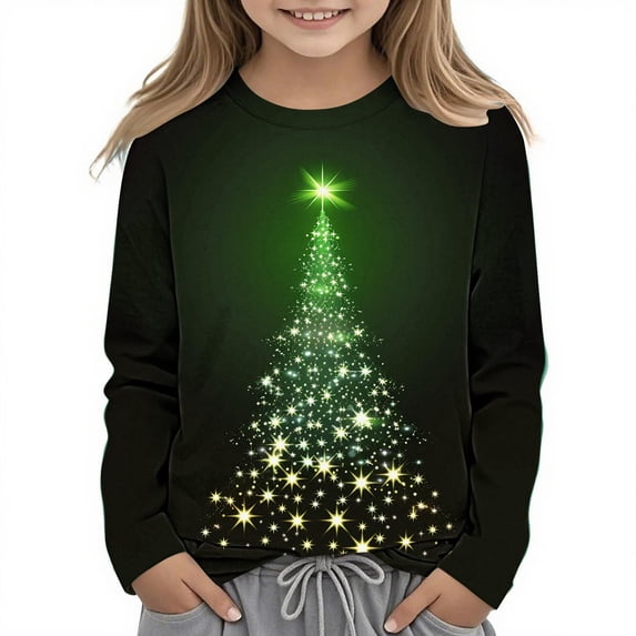 ITSAME Boys Girls Long Sleeve Shirt, Xmas Graphic Crewneck Pullover Fashion Casual Fall Christmas Holiday Tops Multicolor 13T