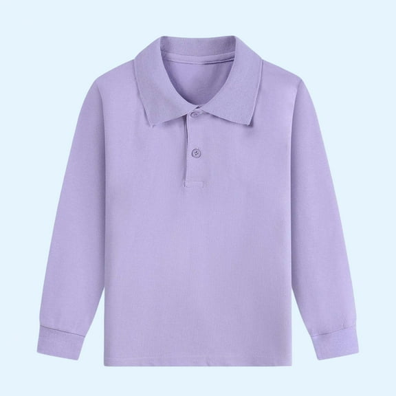 ITSAME Boys Girls Polo Shirt, Button Up Lapel Long Sleeve Comfortable Casual School Uniform Tops Purple 14-15T