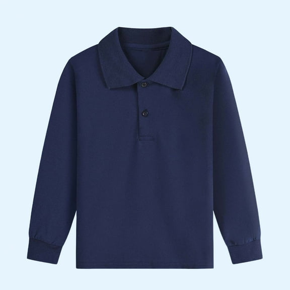 ITSAME Boys Girls Polo Shirt, Long Sleeve Comfortable Button Up Lapel Casual School Uniform Tops Navy 2-3T