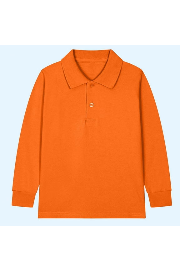 Boys Girls Polo Shirt, Long Sleeve Comfortable Button Up Lapel Casual School Uniform Tops Orange 7T