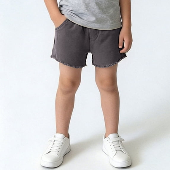 ITSAME Boys Girls Shorts, Cotton Frayed Hem Elastic Waist Summer Lightweight Casual Shorts Gray Size 5T