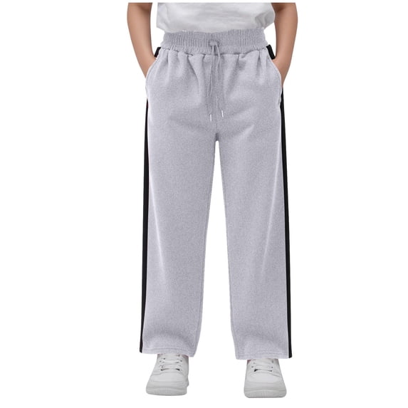 ITSAME Boys Girls Sweatpants, Elastic Waist Sport Leisure Wide Leg School Season Pants with Pockets Gray 14T