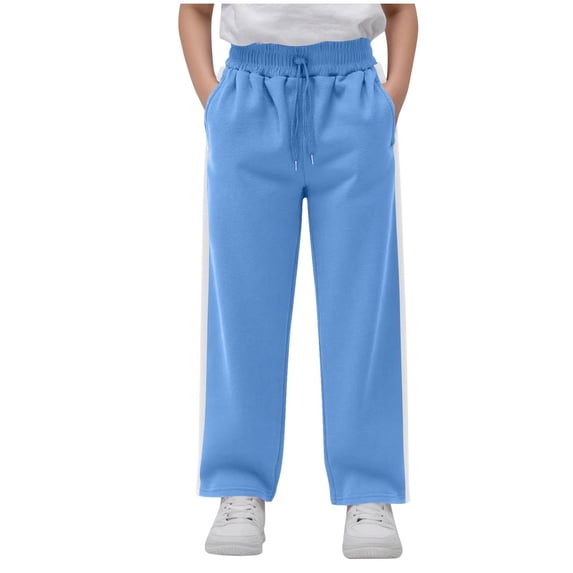 ITSAME Boys Girls Sweatpants, Sport Leisure Wide Leg Elastic Waist School Season Pants with Pockets Light Blue 7T